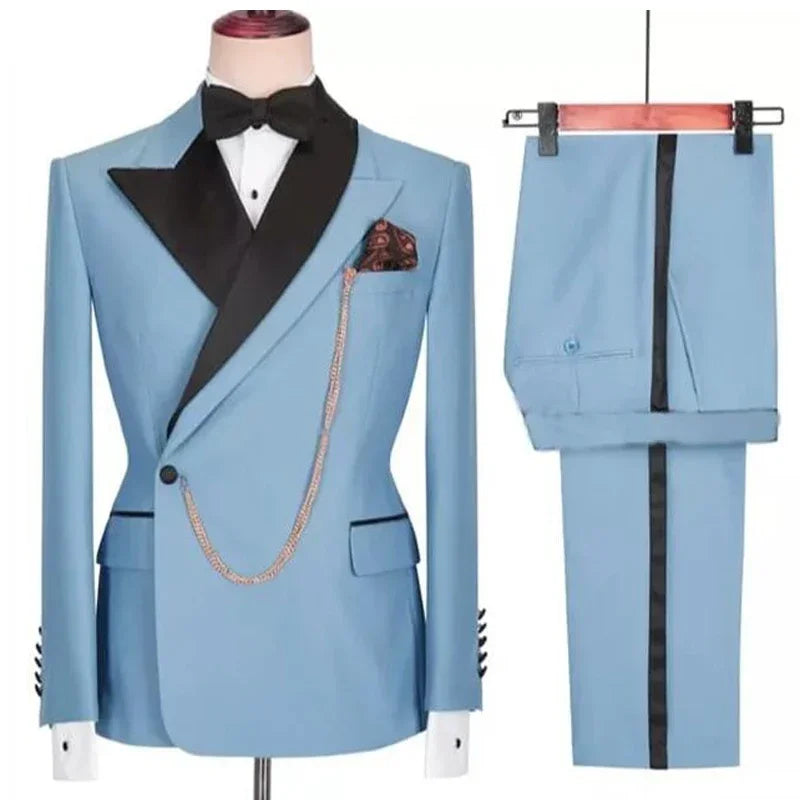 Maxy Formal Groom Tuxedo Double Breasted Peaked Lapel Men Suits Slim Fit Wedding Prom Party 2 Pieces Male Fashion Costume