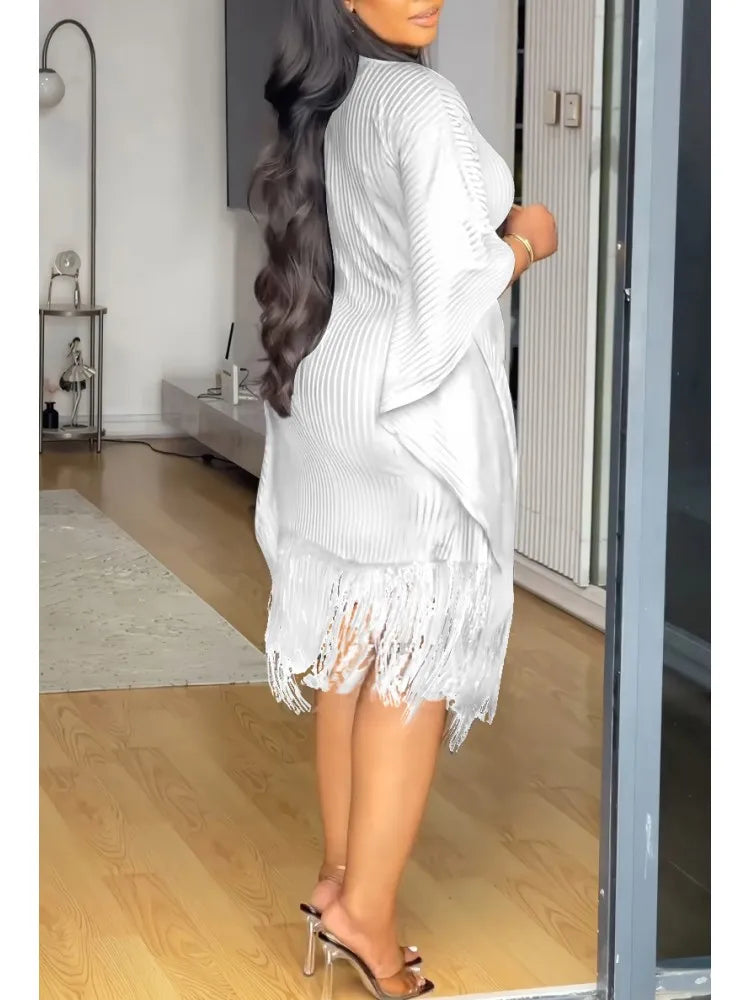 Amay Dresses for Women Elegant Dashiki Spring Autumn Tassel Sequin Dress Ladies Traditional Africa Clothing Fairy Dress