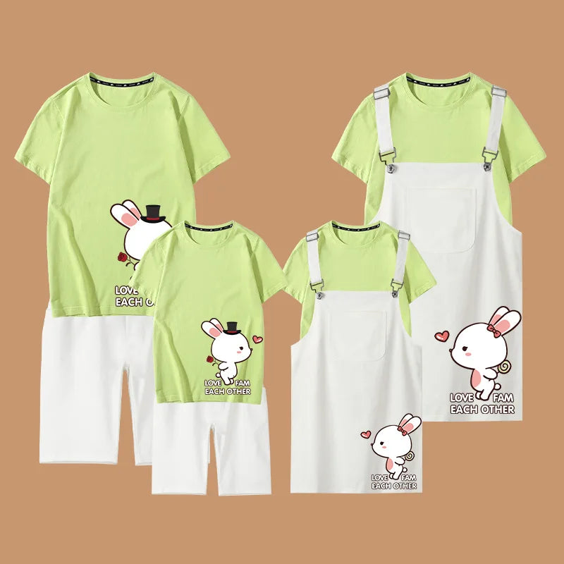 Christmas Matching Family Outfits Strap Dress Set Family Look Matching Clothes Mother and Daughter Cotton Shirts Tees Family Set