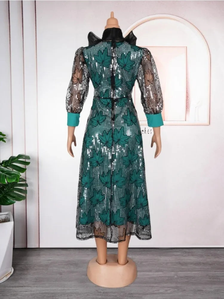Maxy Plus Size African Elegant Party Dresses for Women New Fashion Chiffon Long Dress Kaftan Muslim Gown Ladies Clothing