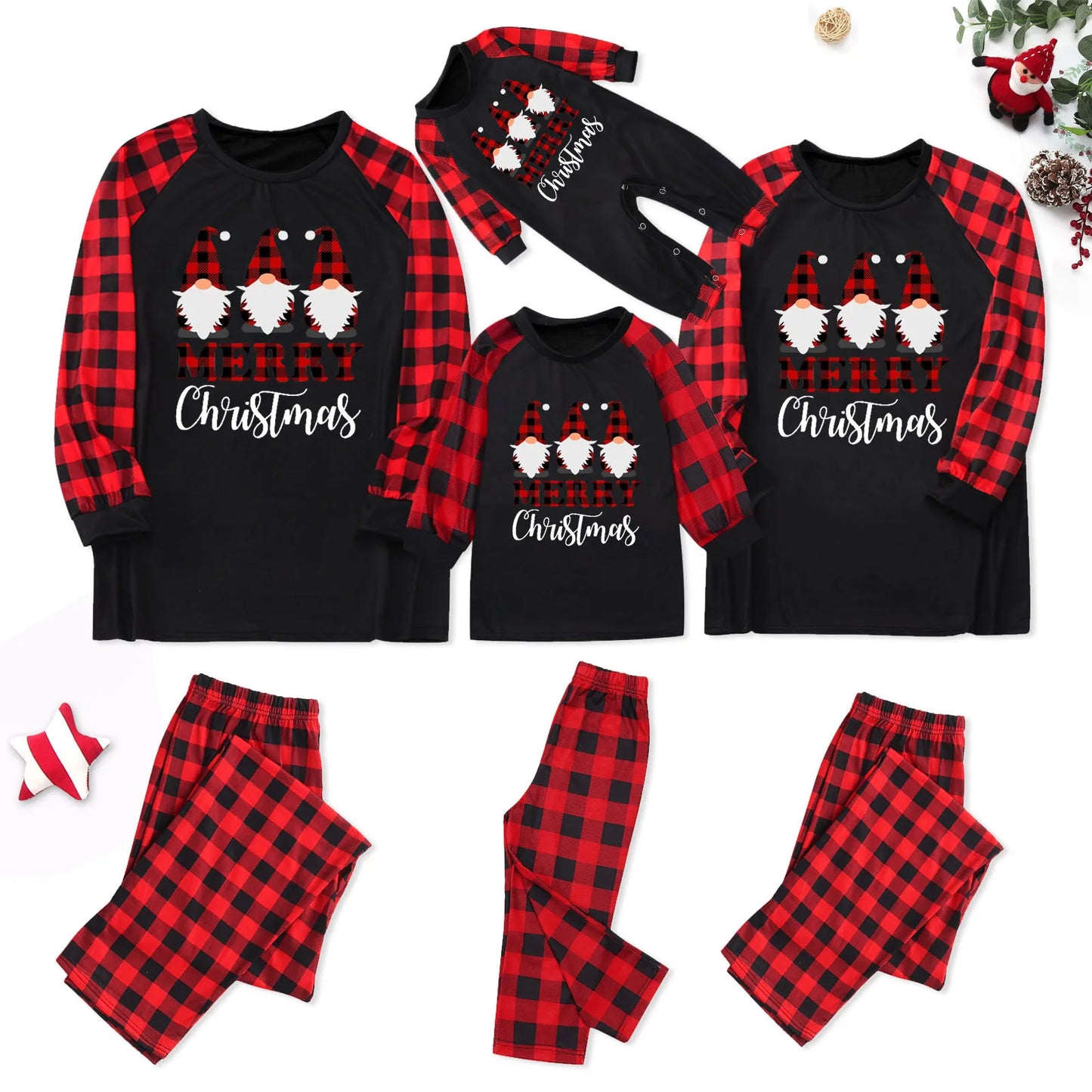 Merry Christmas Pajamas Family Matching 2 Piece Sets Sleepwear Santa Claus Printed New Tops+Pants Set Parent-Child Outfit