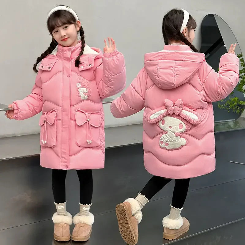 Amay Sanrio hello kitty girl winter hooded cotton-padded jacket melody kuromi  cute cotton coat children plus velvet jacket clothes