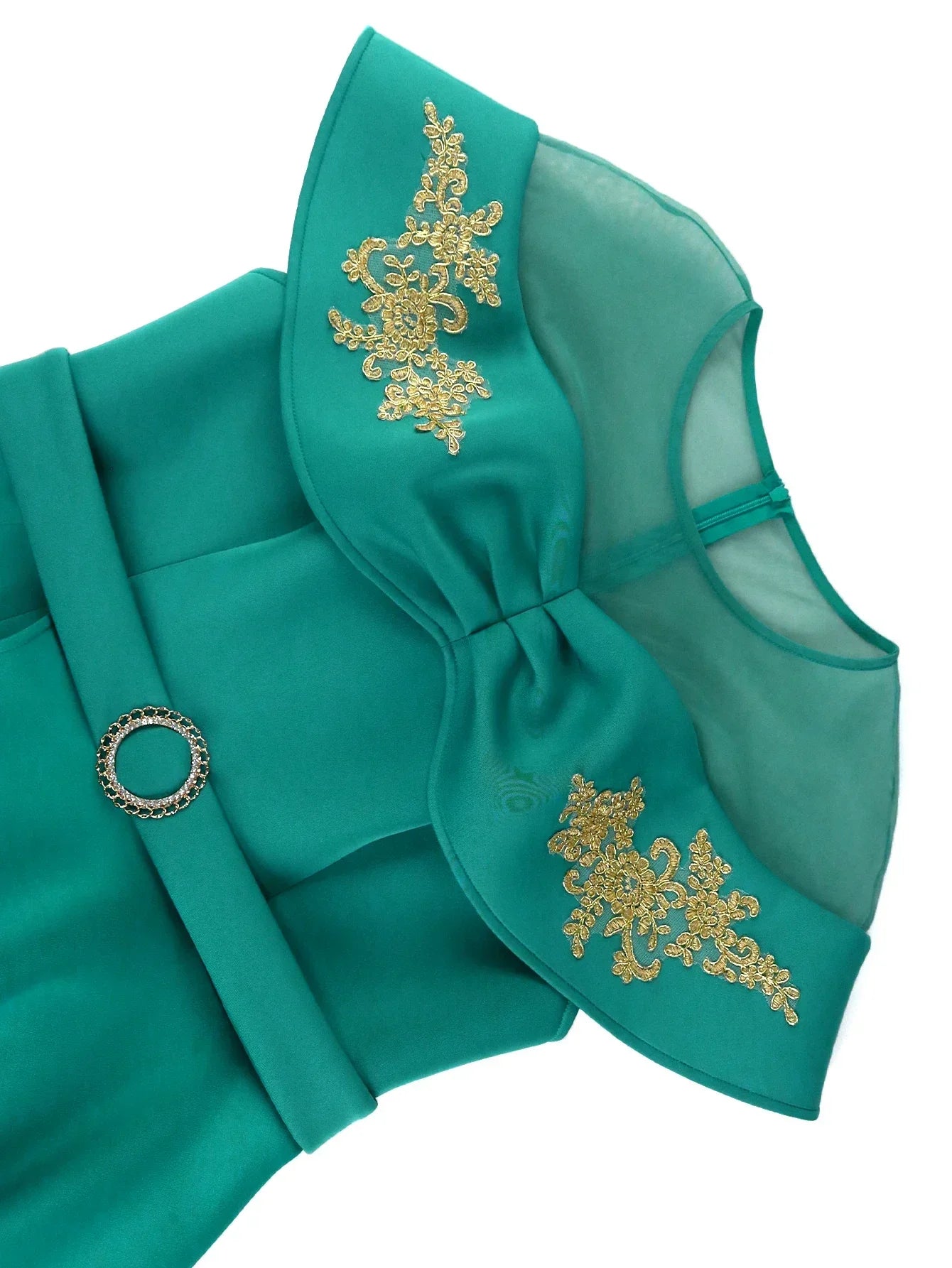 Maxy Women Elegant Green Long Evening Party Dress O Neck Cape Sleeve Appliques Peplum Package Hip Wedding Birthday Banquets Clothing