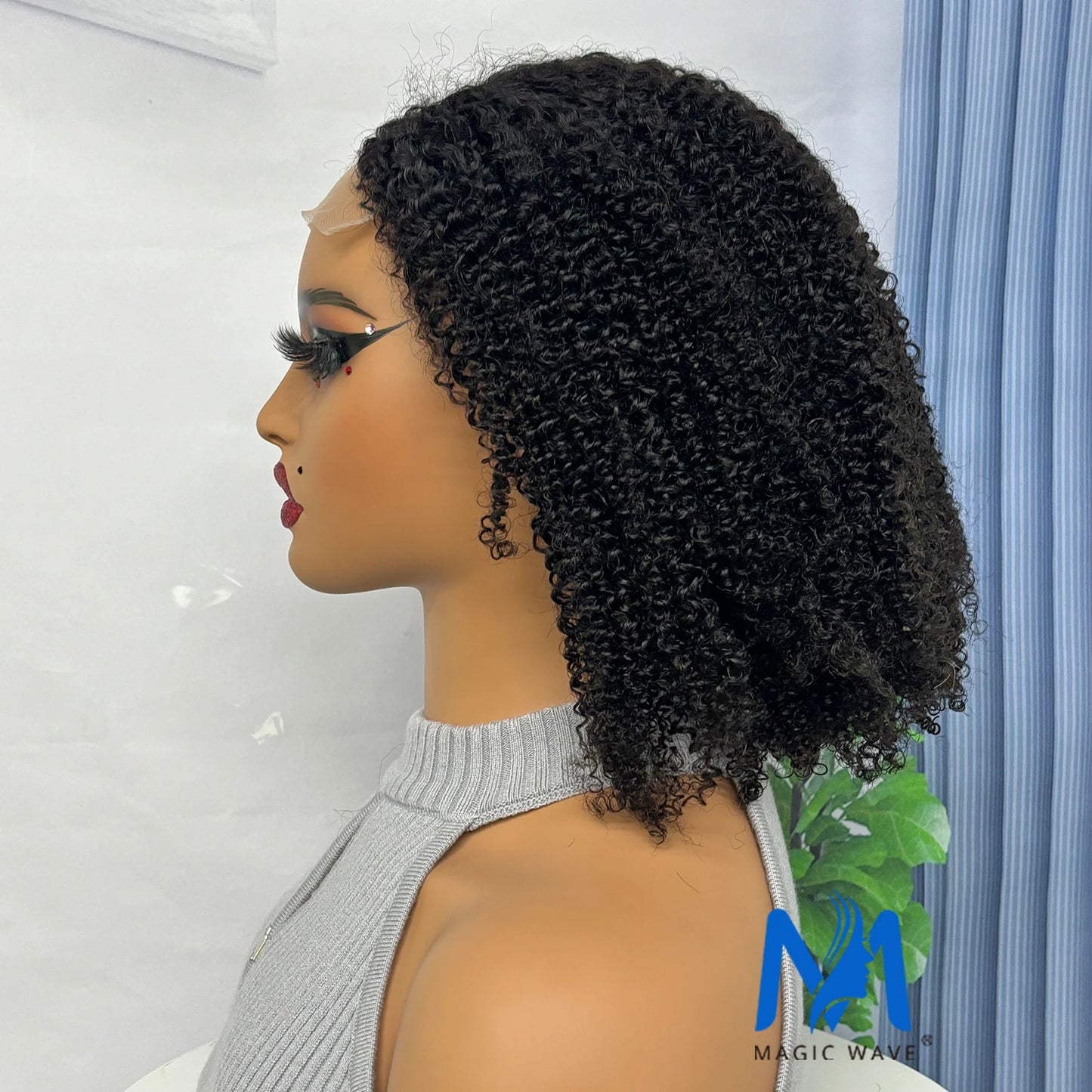 Maxy 4x4 Lace Closure Bob Human Hair Wig 300% Density Afro Kinky Curly Wig 12-16 Inches Brazilian Bob Wig for Black Women PrePlucked