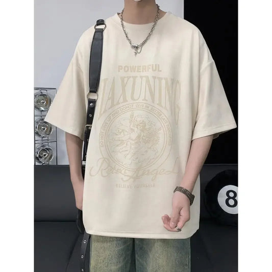 Military green American suede short-sleeved T-shirt men's summer heavyweight trendy brand retro oversize half-sleeve tops