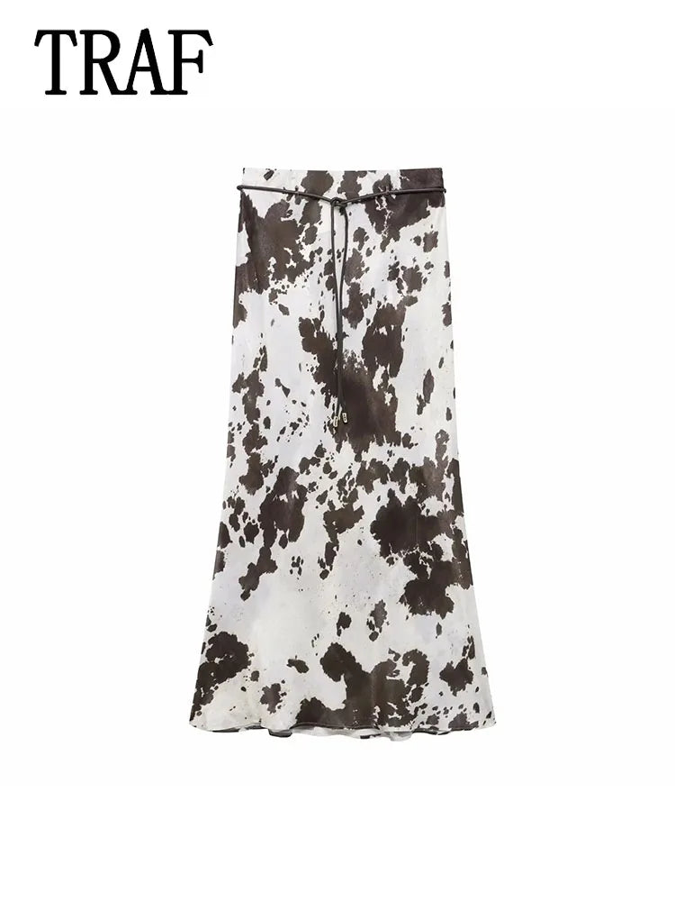 Maxy Printing Short Skirt Sets For Women 2 Pieces Outfit New Fashion Printing Top Casual Midi Skirts Womens Suit
