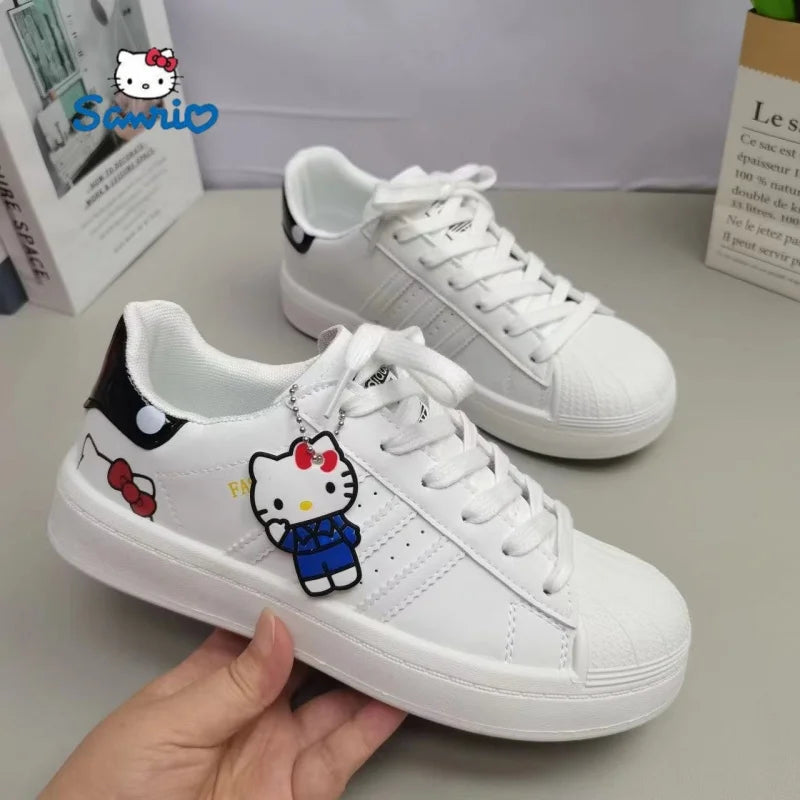 Maxy Sanrio's Kawaii Anime Hello Kitty Cute Cartoon New Couple Casual Board Shoes Lace White Shoes Sports Shoes Birthday Gift Hot Item