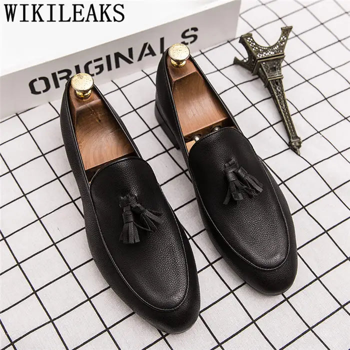 Amay Loafers Men Dress Shoes Leather Italian Office Shoes Men Formal Brand Wedding Shoes Men Elegant Coiffeur Sepatu Slip On Pria