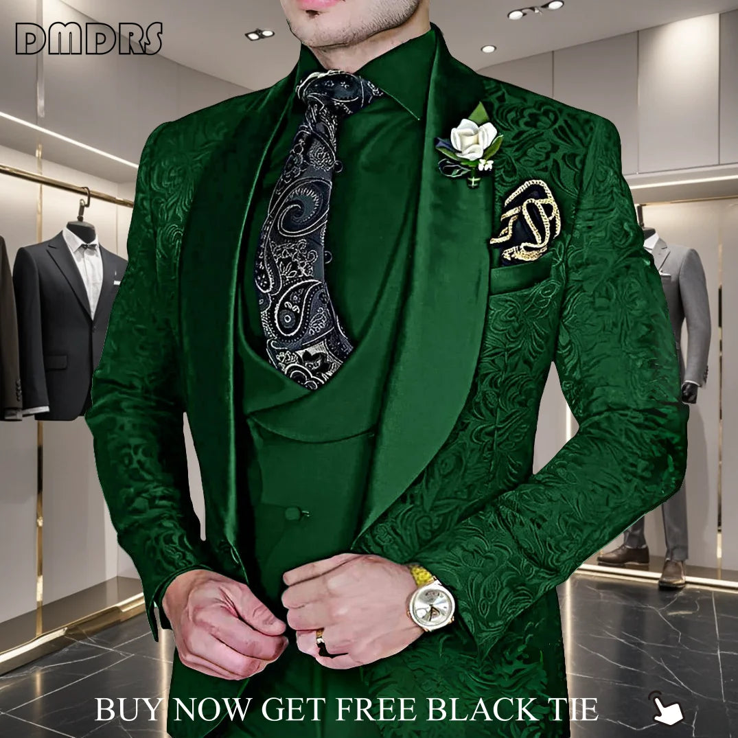 Amay Fashionable Paisley Men's 3-piece Suit Set, Jacquard One Button Blazer, Vest Pants Formal Wedding Party Suits for Men