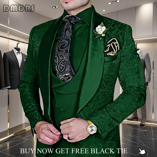 Amay Fashionable Paisley Men's 3-piece Suit Set, Jacquard One Button Blazer, Vest Pants Formal Wedding Party Suits for Men