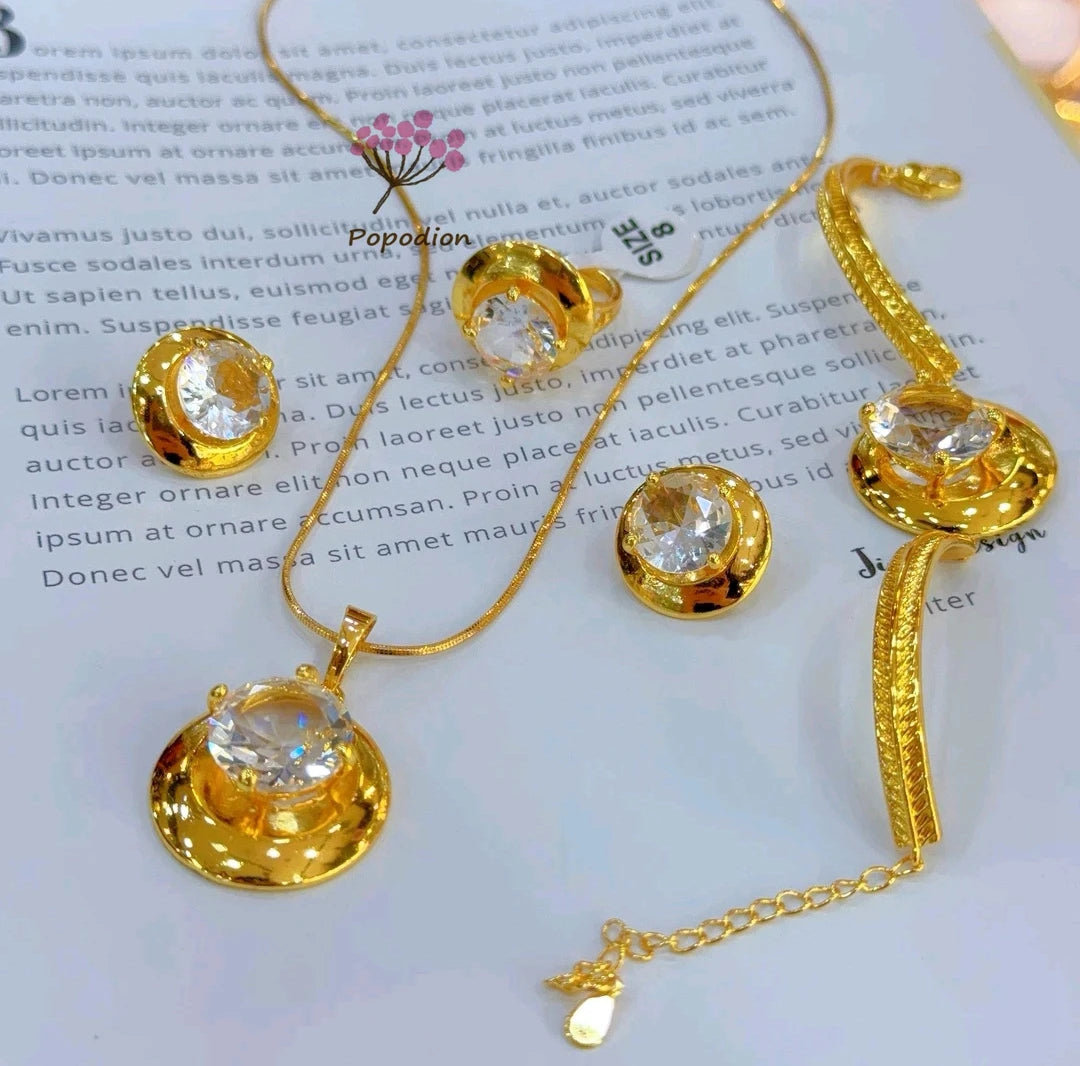 Maxy New Gold Plated Necklace Earrings Rings Bracelets for Women's Wedding Party Jewelry Set