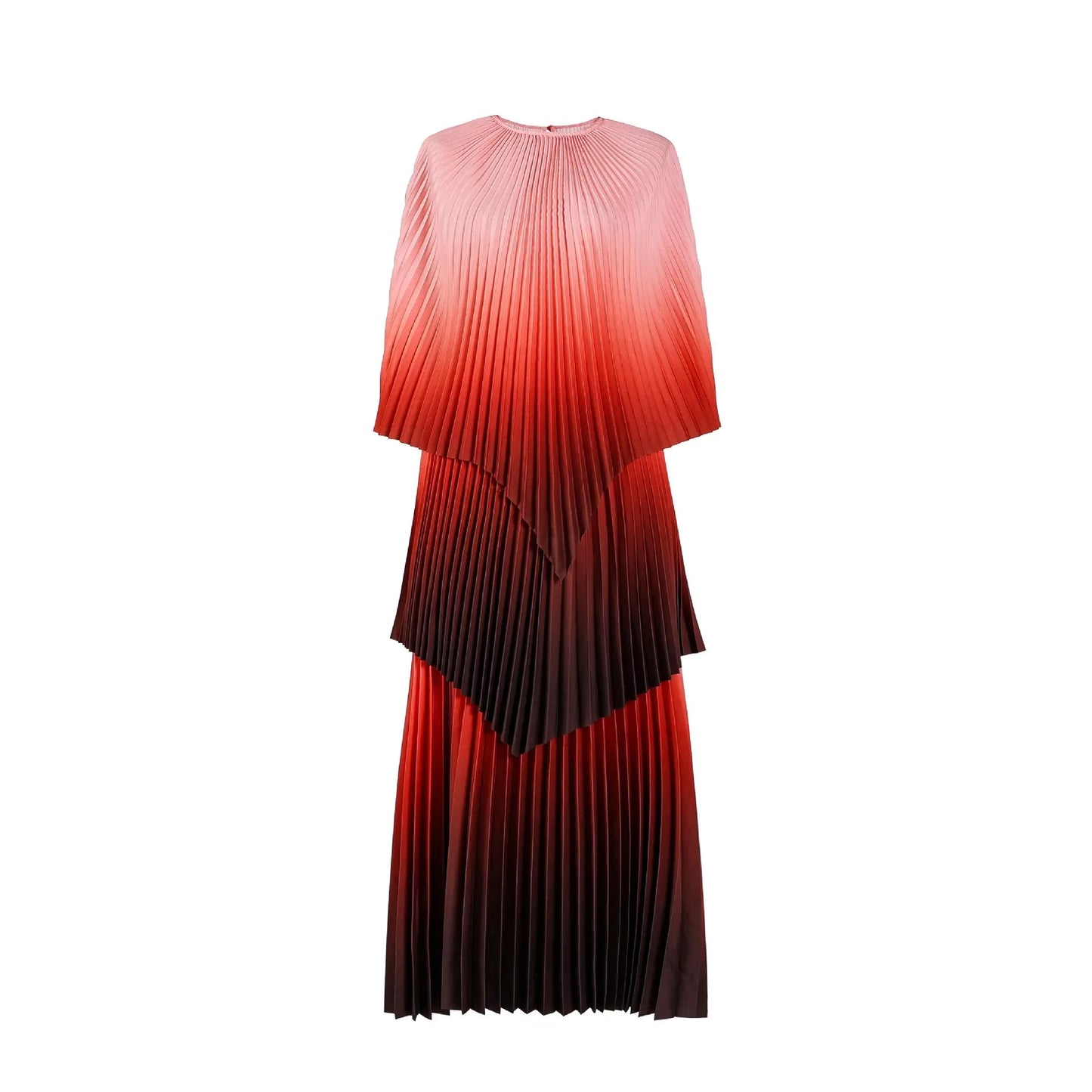 Maxy Fashion Plus Size Women Dress Miyake Pleated Gradient Color Ladies Clothing Irregular Shawl Top &  A-line Skirt New
