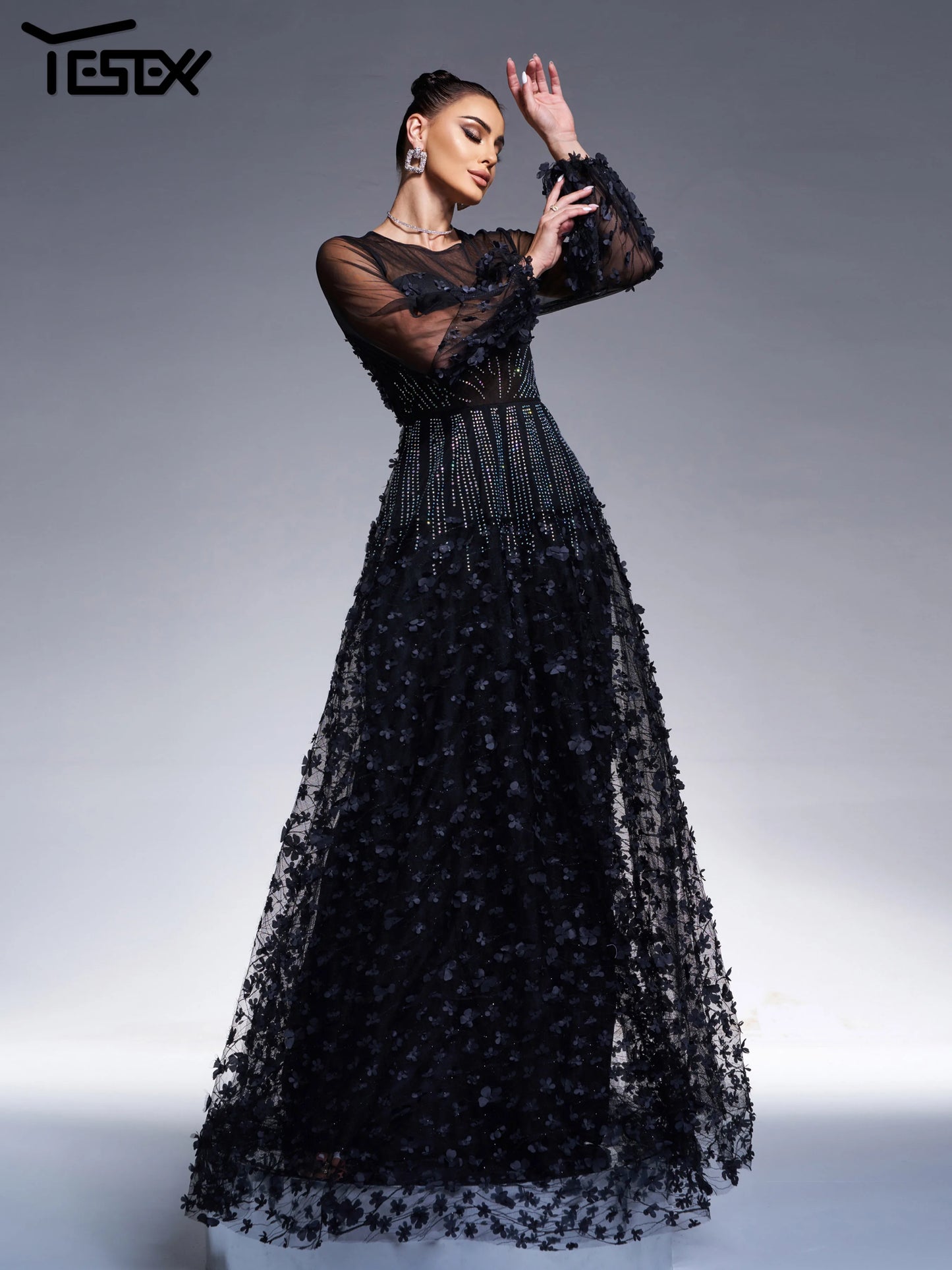 Maxy New Black Tulle Round Neck A Line Birthday Party Elegant Beautiful Women's Formal Occasion Maxy Church Dress