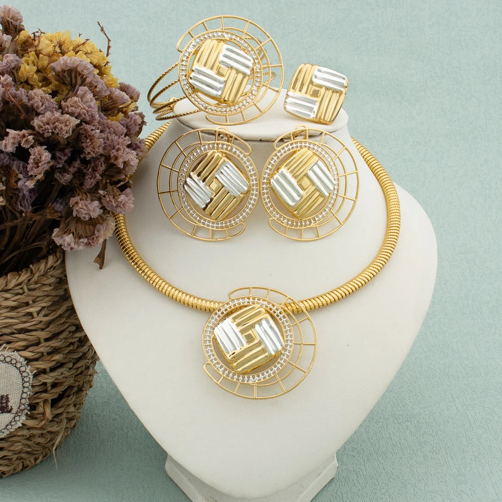 Maxy 18k Gold Plated Jewelry Set for Women Necklace New Design Earrings Set Italian Expensive Wedding Party Jewelry