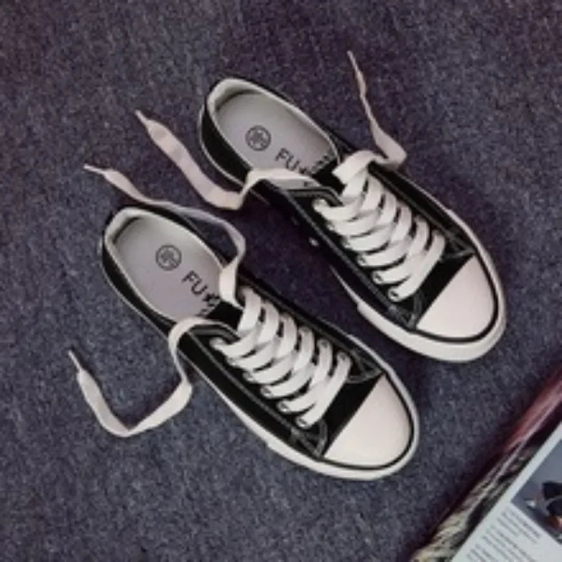 Amay Shoes For Women Low-Top Vulcanized Canvas Platform Sneakers Black Flats Tennis Female Classic Student Small Couples Skateboard