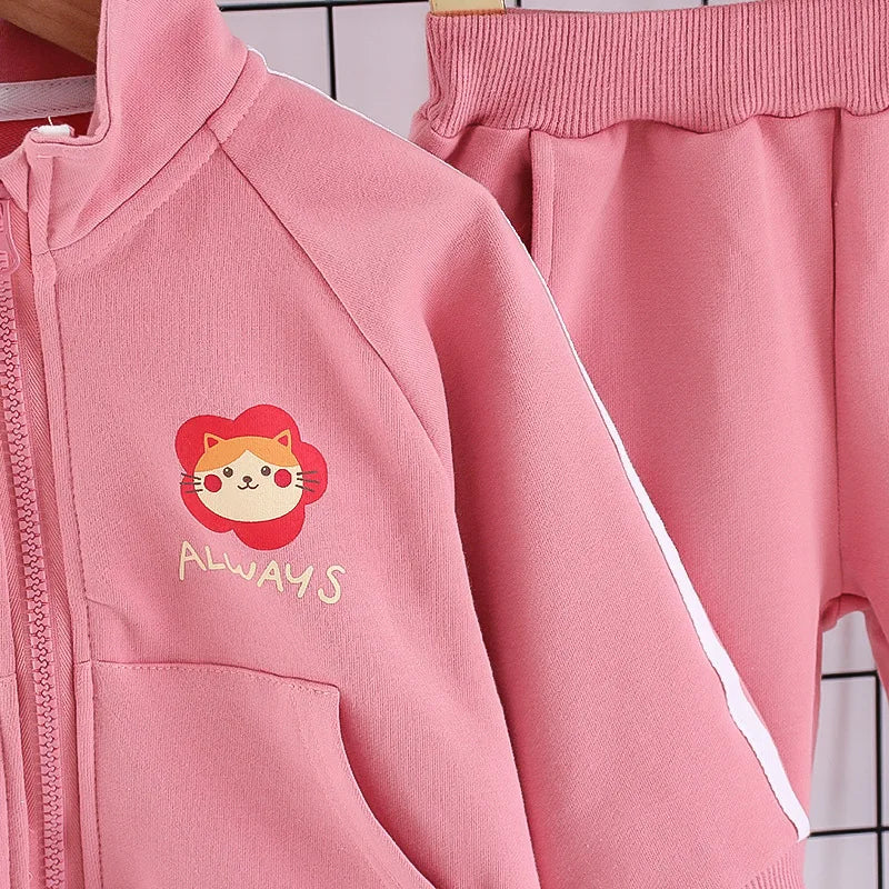 Babs Spring Autumn Baby Girl Cotton Sports Suit Toddler Kids Clothes Children Infant Flowers Hoodies Jacket Trousers Casual 2PCS Set