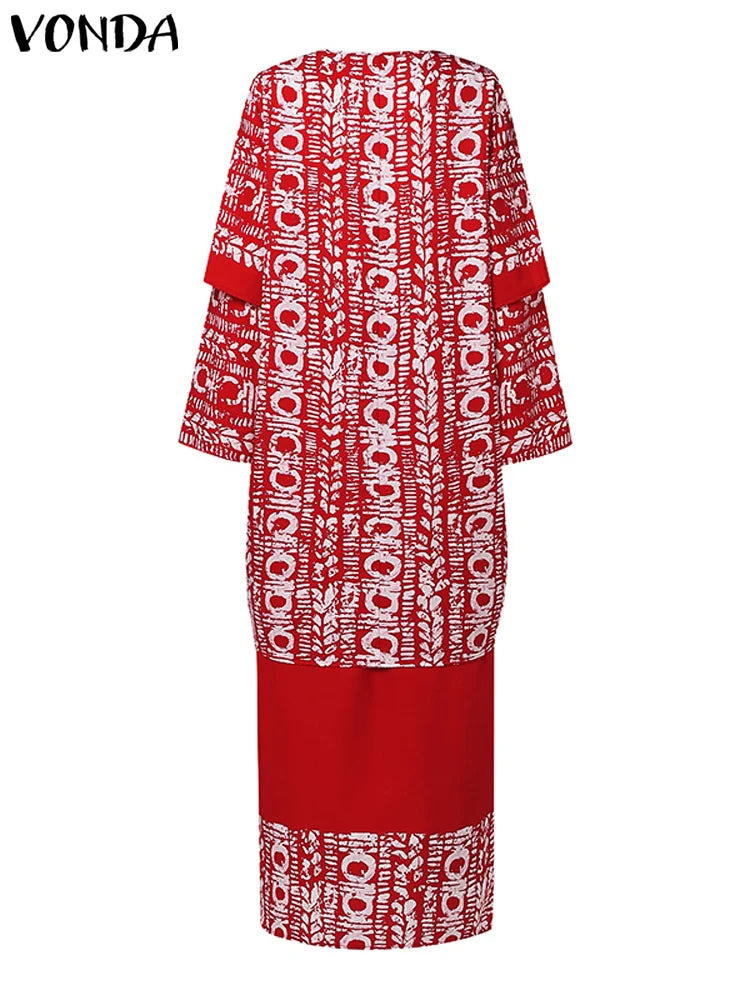Maxy Women Outfits Bohemian Printed Sets Elegant Long Sleeve Top+Half Skirt Two-Piece Sets Casual Loose Holiday Suits