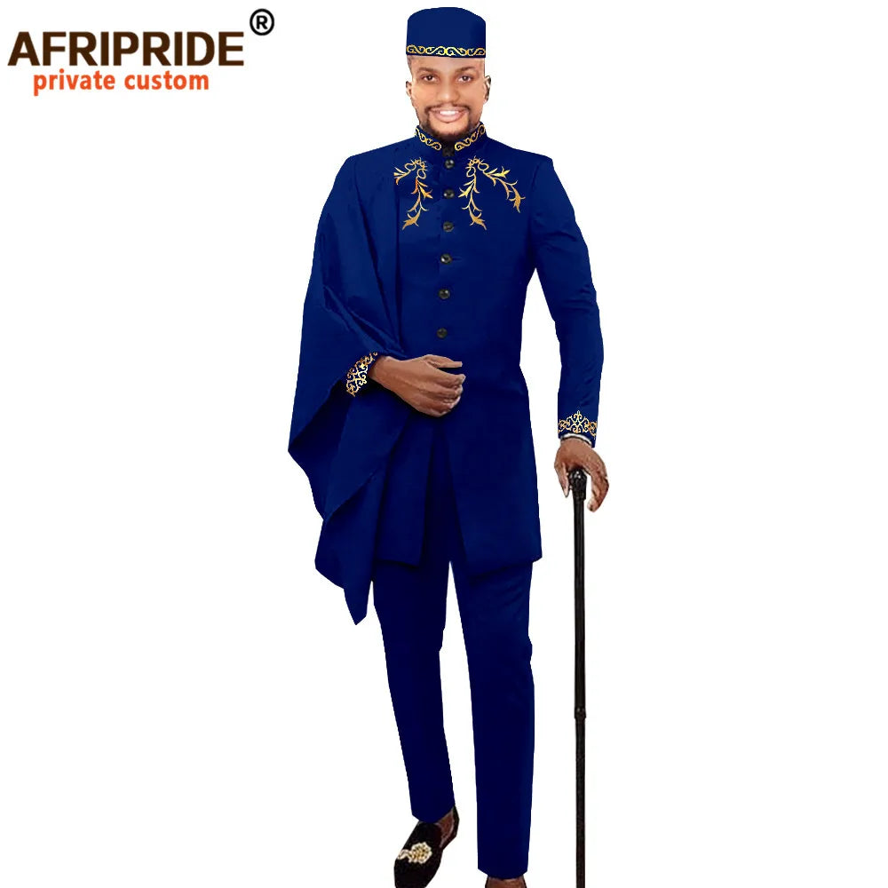 Maxy Men Clothing for Party Wedding Dashiki Printed Coats Ankara Pants and Hat 3 Piece Set Tribal Suit Wax AFRIPRIDE A2016017