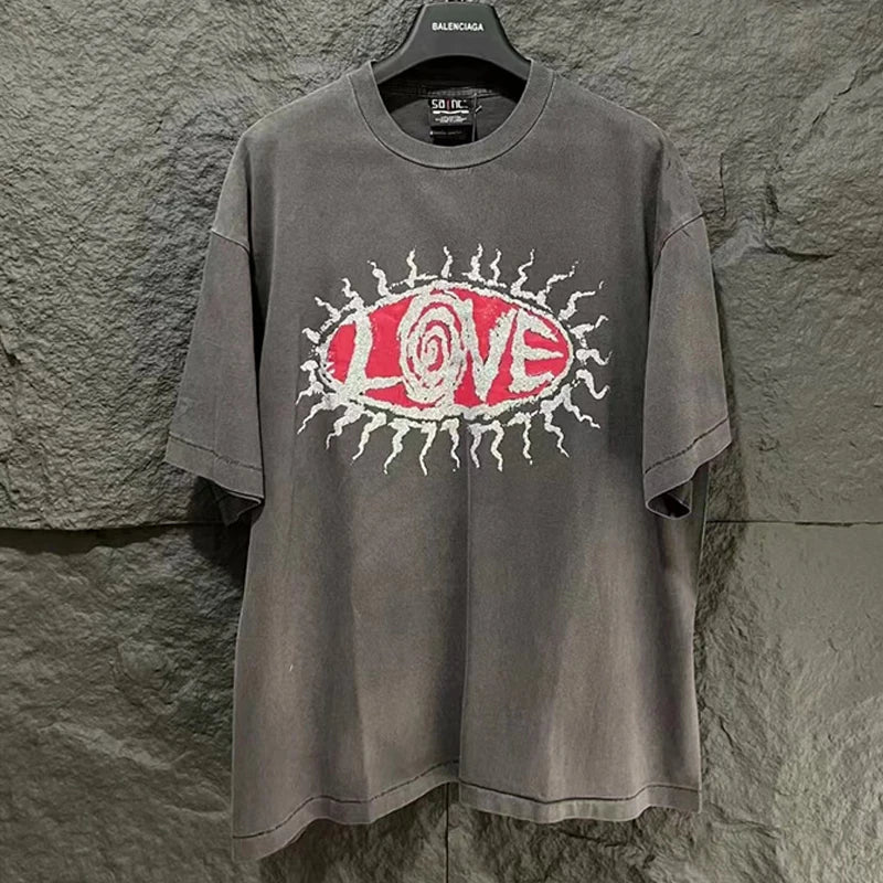 SAINT T Shirt Men Woman Summer Good Quality O-Neck Loose Letter Printing Dropped Shoulder Vintage Tops Tee