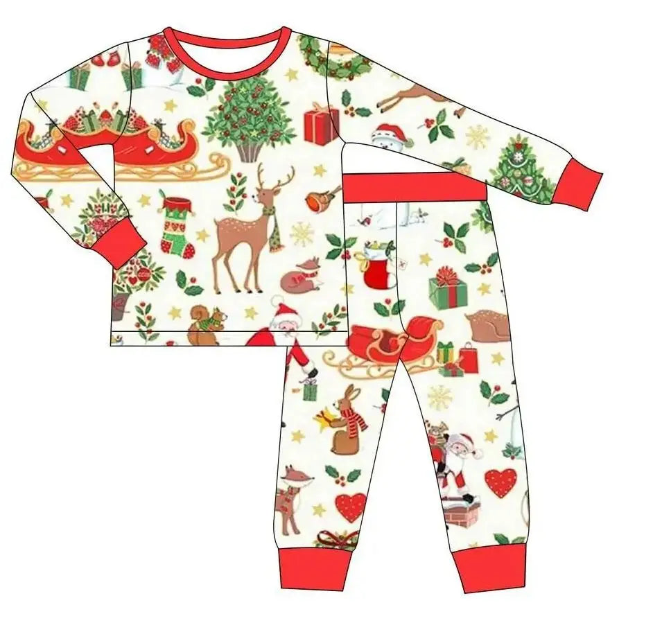 Maxy Boutique children's suit Christmas long-sleeved lace deer tree socks print girls dress boys' pajamas set baby zipper jumpsuit