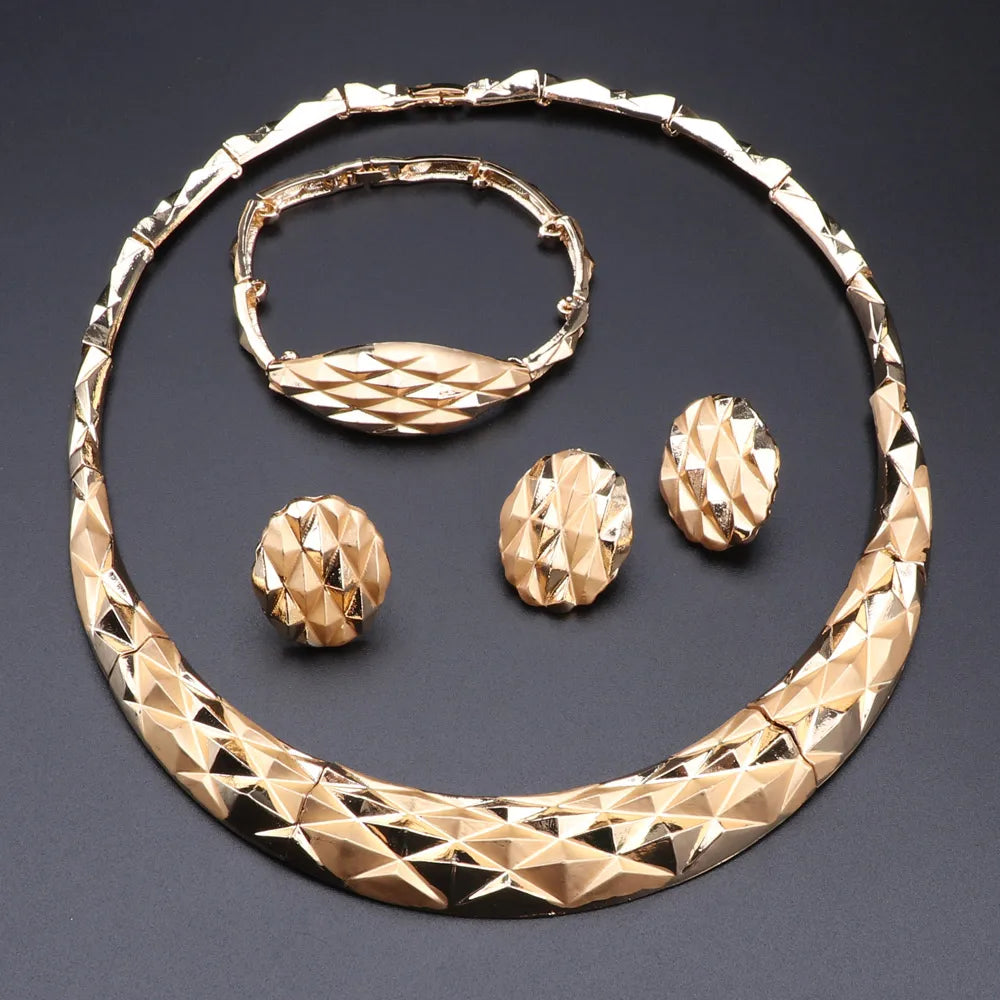 Women Gift African Bridal Wedding Gifts Jewelry Sets Gold Color Jewelry Set Dubai Necklace Bracelet Earrings Ring Sets