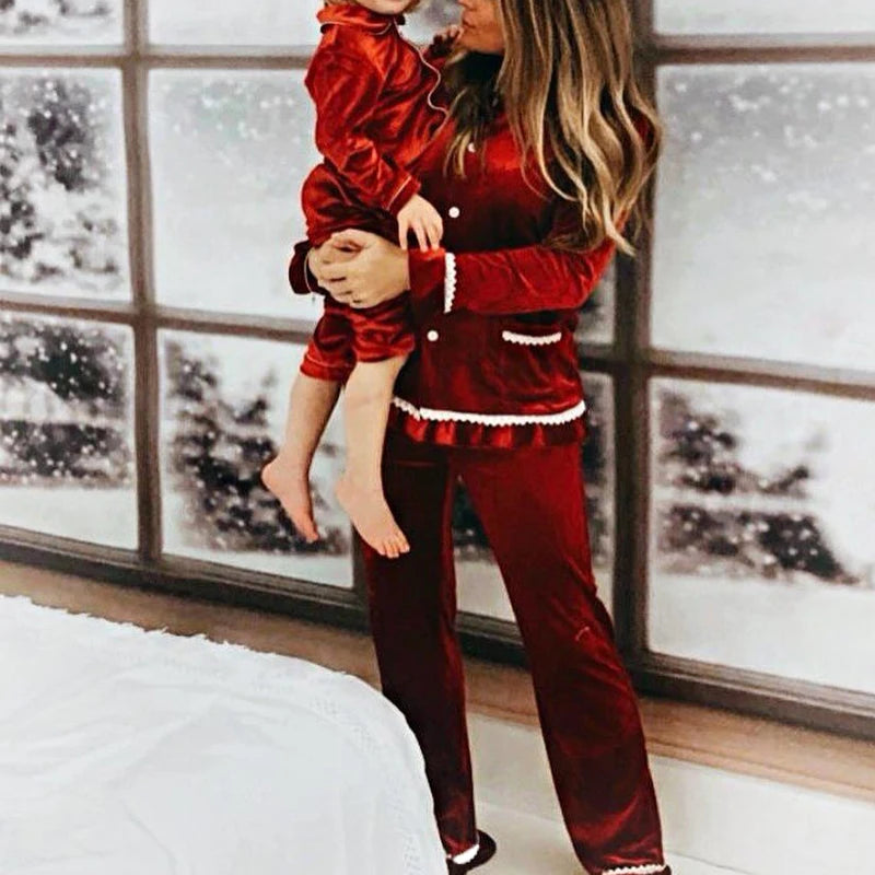 Red Velvet  Max Family Matching Pjs Christmas Mother Kids Pajamas Sleepwear Baby Clothes Loungewear Red Boys Girls Pyjamas Set