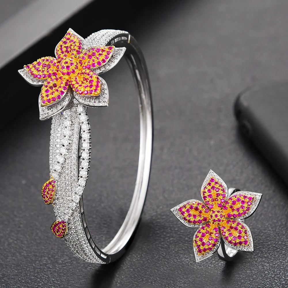 Amay Flower Tassel 4Pc African Jewelry Set for Women Wedding Luxury Indian Dubai Jewelry Set Cubic Zirconia Bridal Jewelry Sets