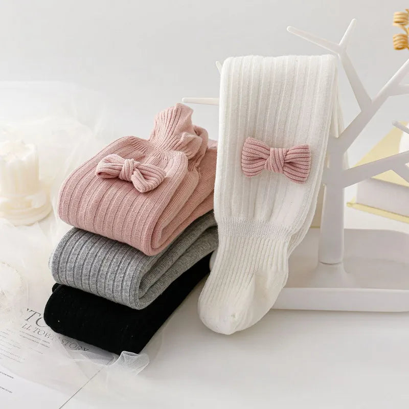 Toddler Girl Pantyhose Knit Leggings Autumn Winter Warm Clothes Elastic Band Bow Decorated Tights Socks Stockings Baby Clothing