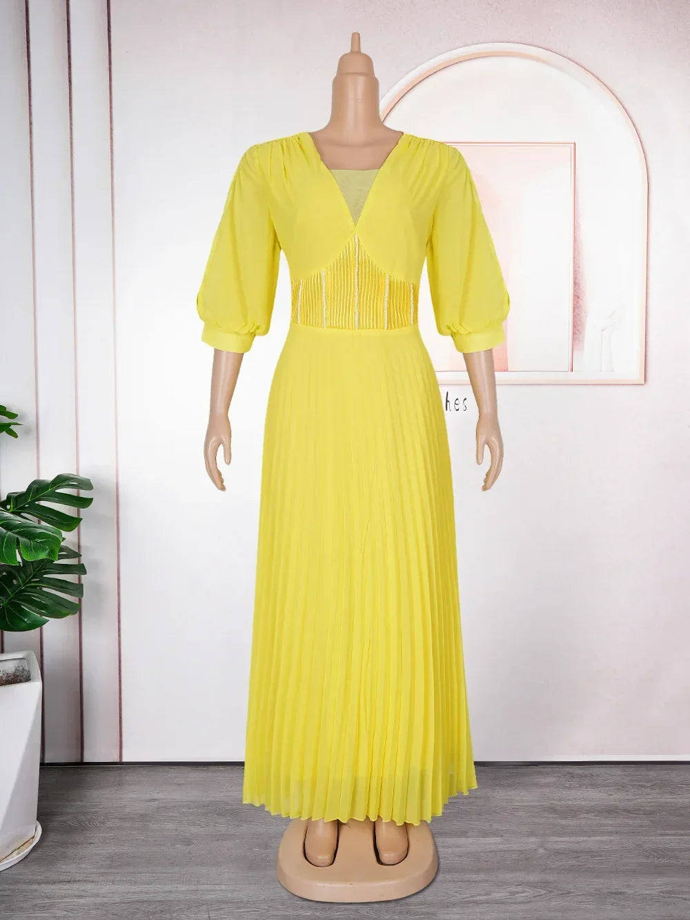 Maxy Fashion Dresses for Women Chiffon Pleated Long Evening Party Dress Wedding Gown Ankara Dashiki Africa Clothing