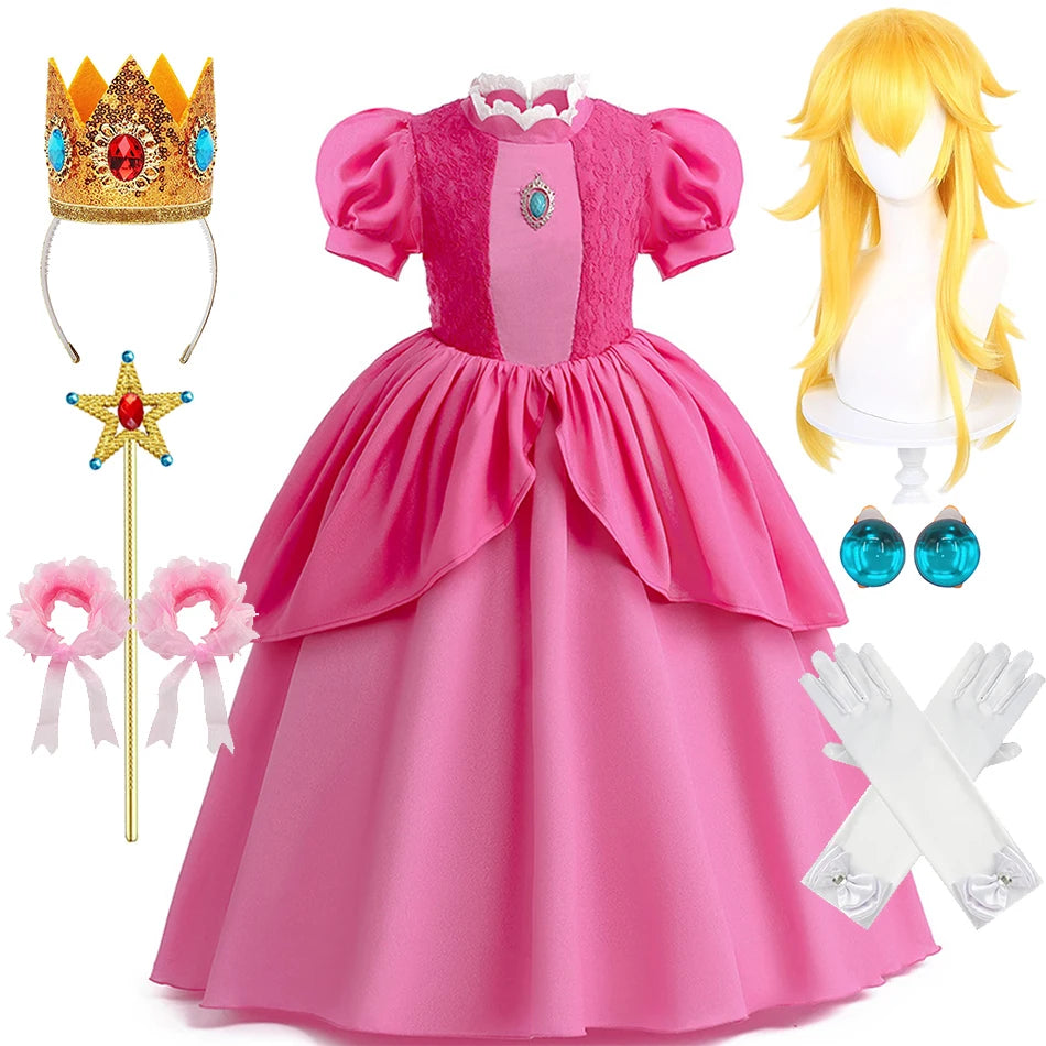 Girls Peach Princess Dress Halloween Fantasy Costume Children Ceremonial Luxury Carnival Outfits Kids Elegant Gowns Pagent Sets