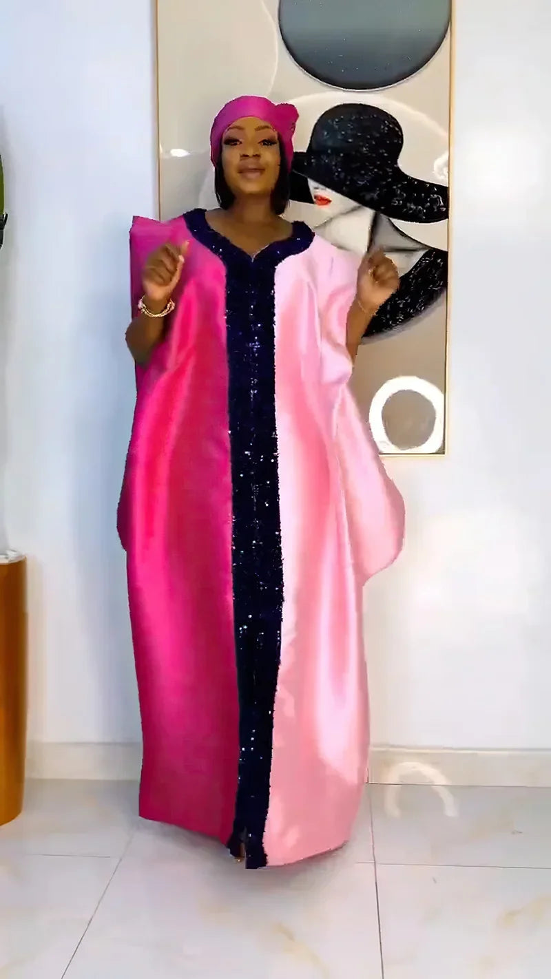 Amay Plus Size Dresses for Women Autumn Spring Elegant African V-neck Party Evening Maxy Dress Boubou Muslim Fashion Caftan