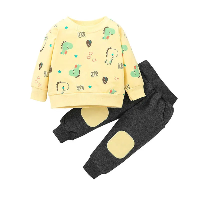 Maxy Autumn Winter Cartoon Baby Boy Clothes Set Dinosaur Print Hoodies Long Pants Kids Tracksuits Boy Sets Toddler Clothing Outfits