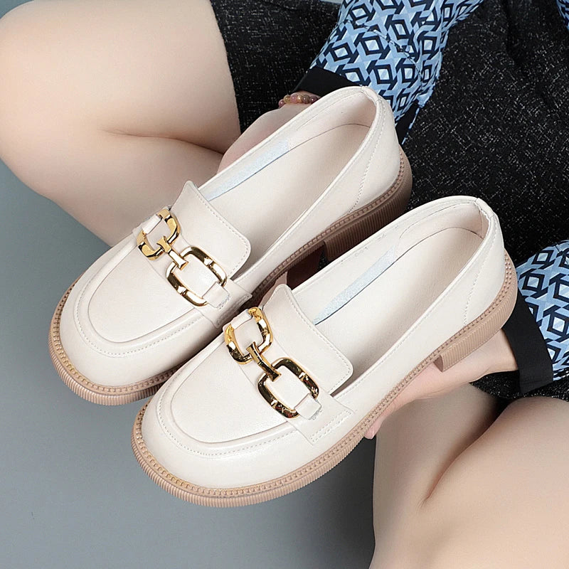 Maxy Women Loafers Shoes New Genuine Leather Spring Shoes British Style Large Size Slip-on Footwear Woman