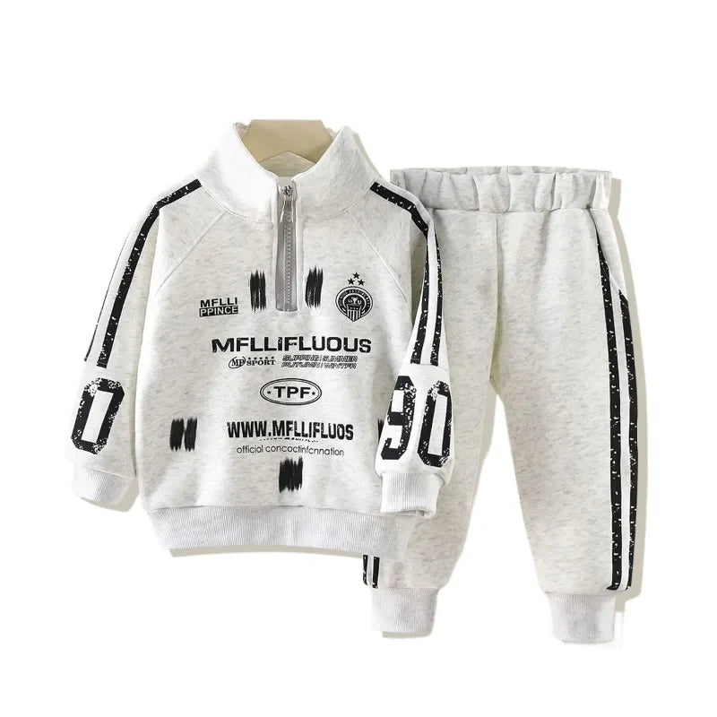 Maxy Spring Autumn Baby Girls Clothes Set Kid Boy Letter Zip Sweatshirts Top and Pants 2pcs Children Fashion Side Stripe Tracksuits