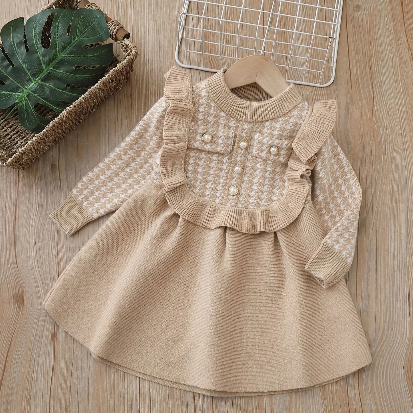 Maxy Girls Casual Dresses Plaid Lace Knit Dress Autumn and Winter Sweater Dresses Toddler Girl Clothes Baby Girl Dress