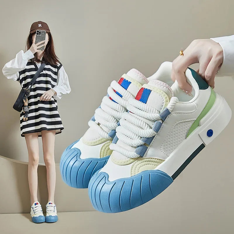 Maxy Spring White Shoes New Korean Style Women's Thick Sole Height Increasing Sports Trendy Casual Sneakers Trendy