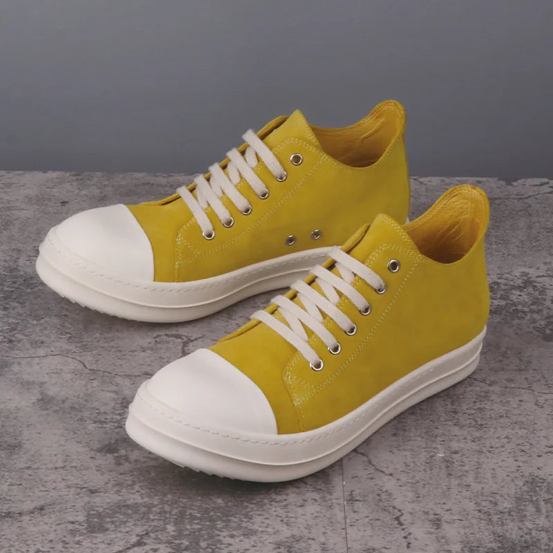Visco Men Casual Shoes Genuine Leather Suede Yellow Flats Lace Up Low Sneakers Women Brand High Street Designers Luxury Owen Boots