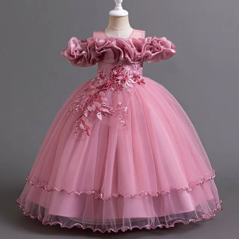 Maxy Princess Fashion Flower Girl Dresses for Weddings Short Sleeve Lace Bridesmaid Dresses Summer Children Girls Party Dresses 3-14 Years
