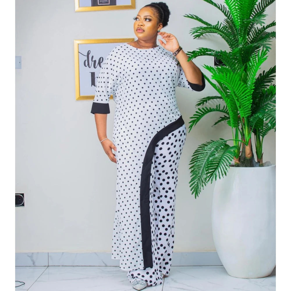 Maxy 2 Piece Set Women Africa Clothes African New Fashion Two Piece Suit Long Tops + Wide Pants Party Plus Size For Lady