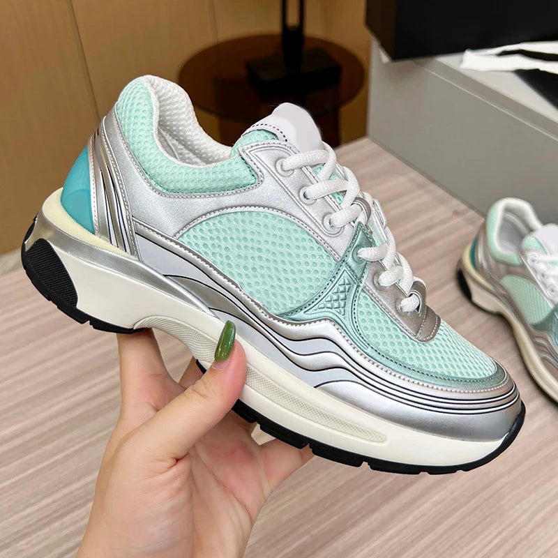 Maxy Women's casual shoes sports shoes breathable mesh flat bottom travel shoes lace up women's shoes