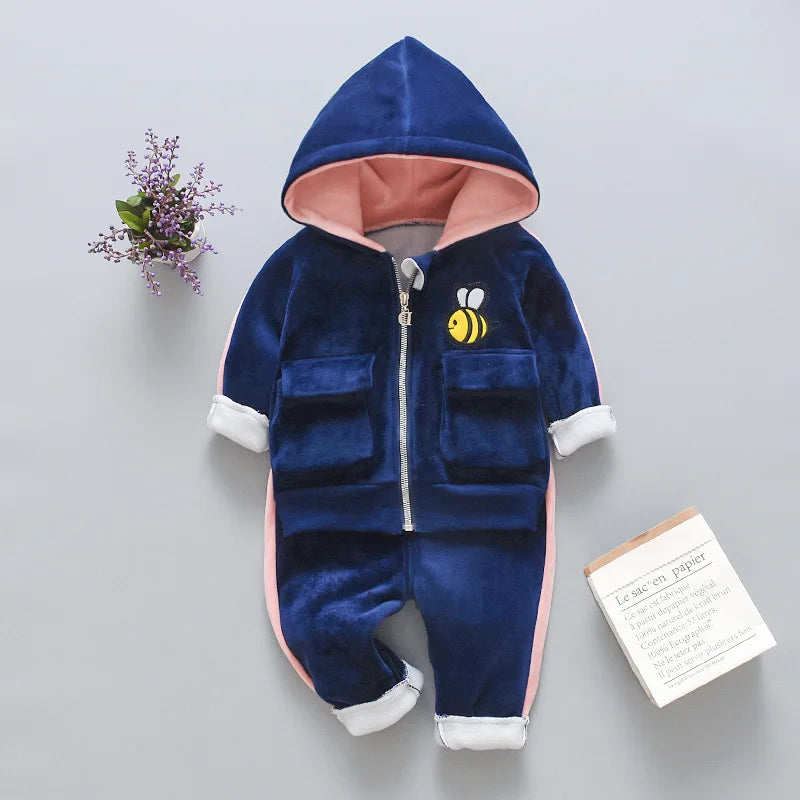 Winter Baby Boys Clothing Sets 2023 Cartoon Toddler Boys Girls Warm Hooded Coats Pants Suit Kids Thick Tracksuit Clothes Set