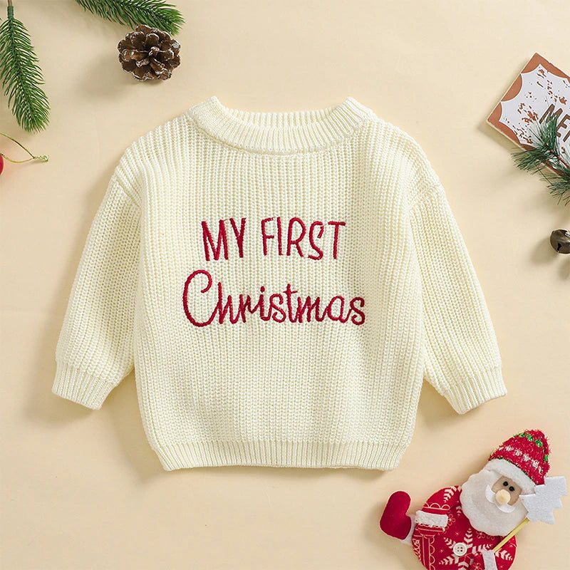 Maxy Christmas Baby Sweaters Girls Boys Knitting Clothes Fashion Winter Warm Letter Long Sleeve Kids Pullover Top Knitwear