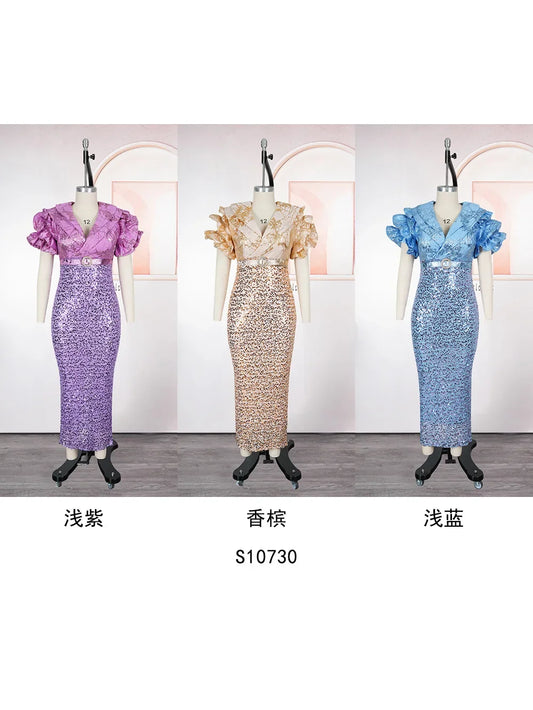 Amay Plus Size Evening Dresses for Women Luxury Sequin Gown Elegant Turkey Wedding Party Long Dress Ankara Ladies Clothing