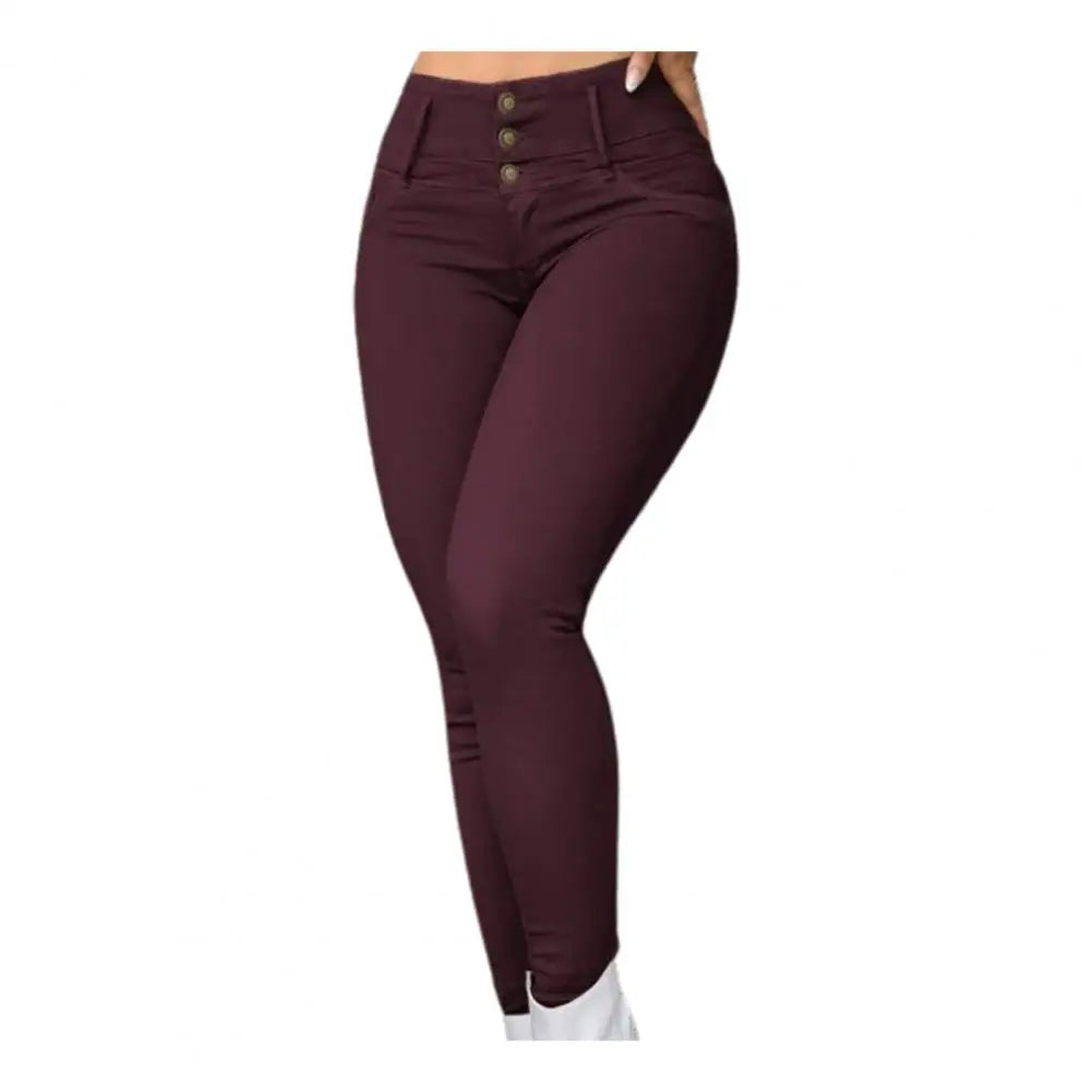 Maxy Skinny Women Pants High Waist Slim Stretchy Zipper Button Breathable Ankle Length Pencil Pants Lady Long Trousers