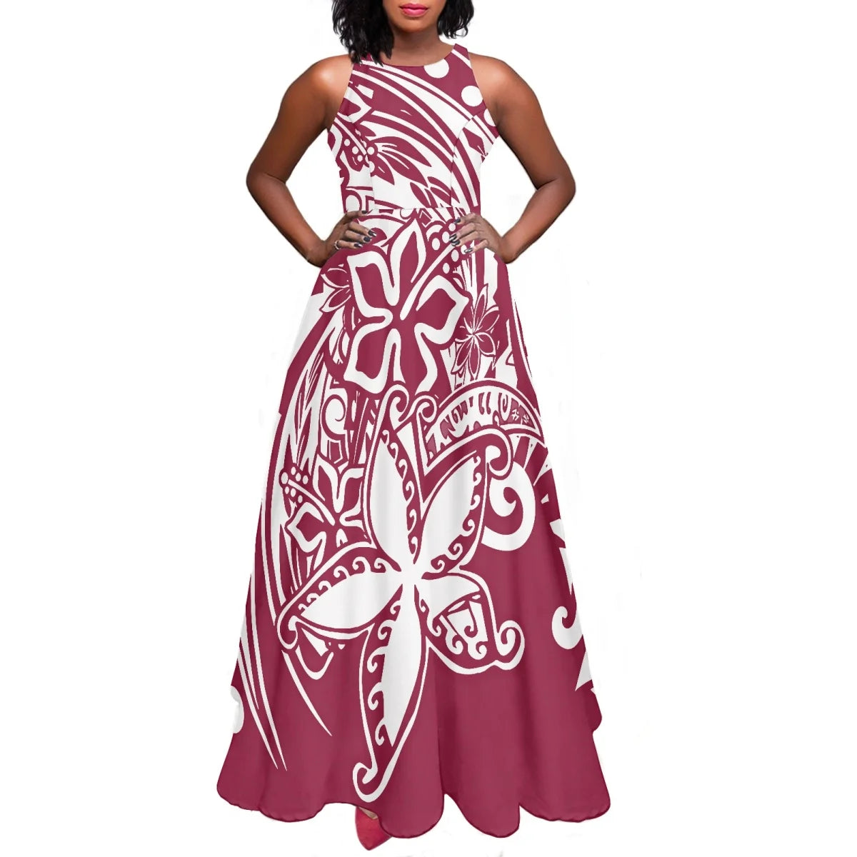 Maxy Women Dresses Fashion Polynesian Plumeria Design Sleeveless Sexy Party Dresses Female Elegant Sundress