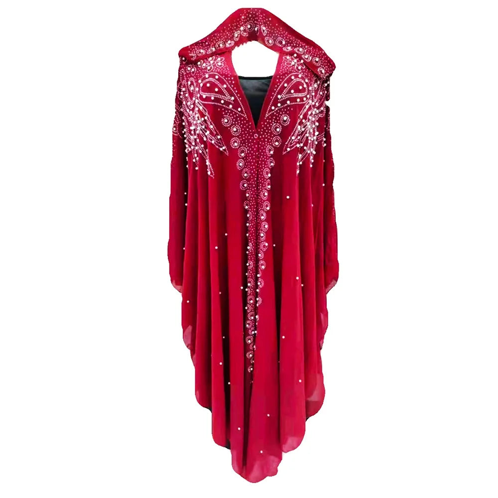 Maxy Morocco Kaftan Dubai Hooded Maxi Dress Bat Sleeve Farasha Kaftan Muslim Women African Open Kimono Boubou Evening Long Gown