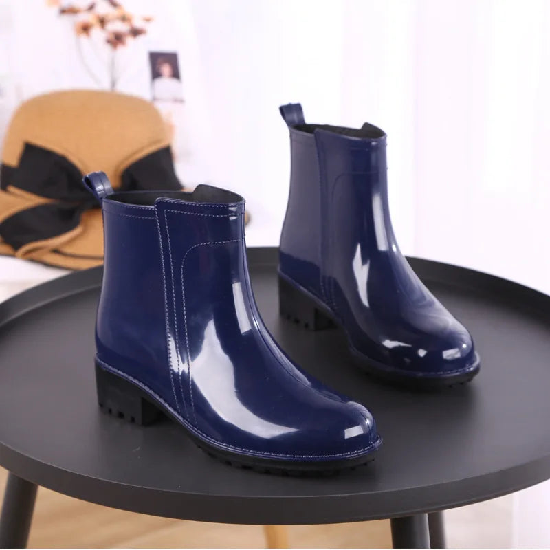 Babs Rain Boots Waterproof Shoes Woman Water Rubber Lace Up Shoes Boots Sewing Solid Flat with Shoes Boots Women 789