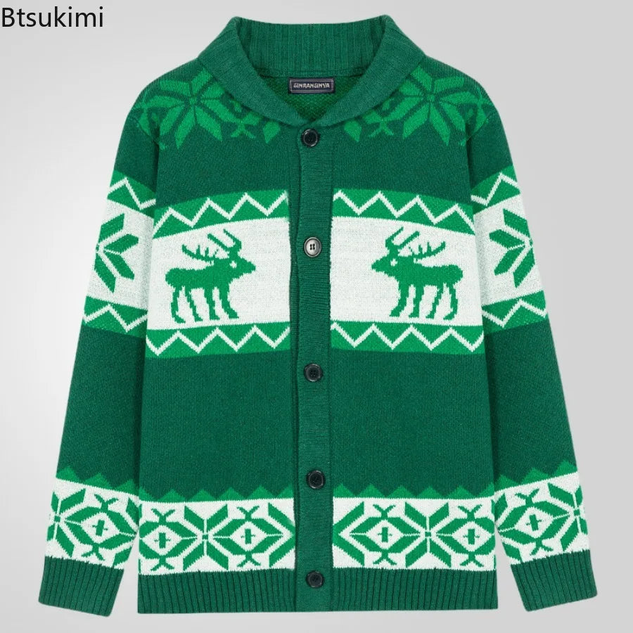 2025 Autumn Winter Men's Snowflake Christmas Sweater Knitted Sweater V-Neck Casual Knit Jumpers Pullovers Home Warm Outwear Male