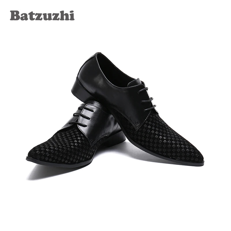 Amay Italian Leather Mens Dress Shoes Pointed Toe Black Business Leather Shoes Lace-up Formal Dress Shoes, Big US6-US12