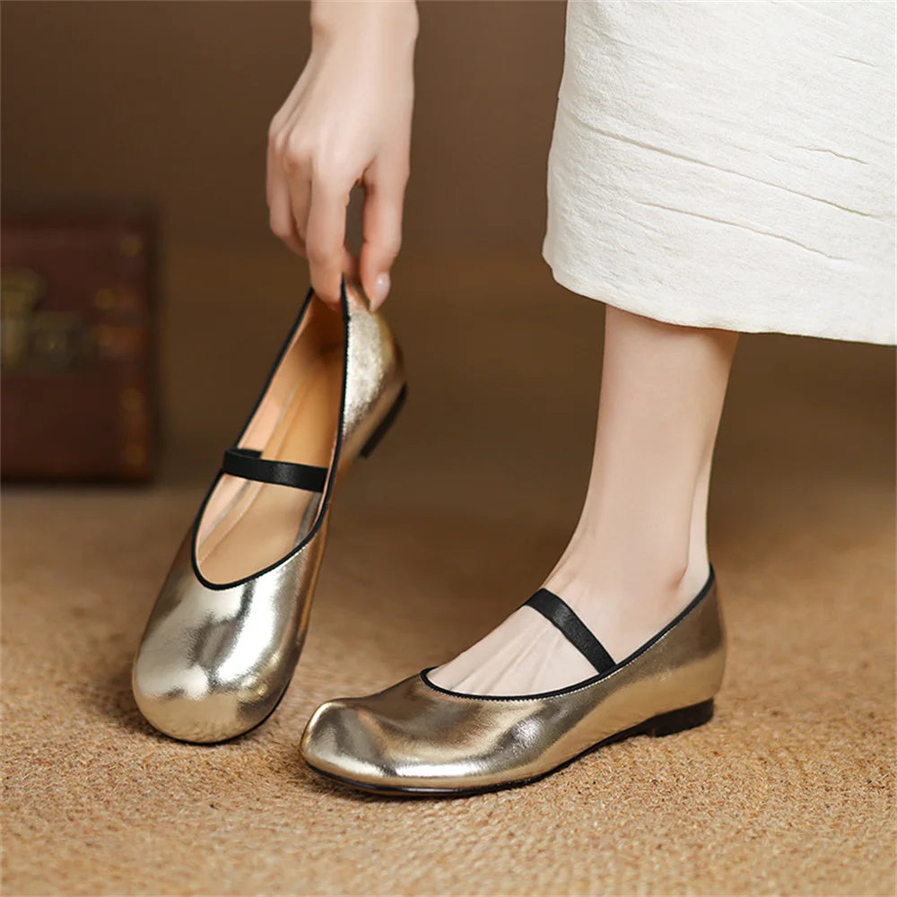 Maxy FEDONAS Shoes For Women Hand Stitch Casual Streetwear Ballet Flats Female Leopard Silver Gold Flats Shoes Loafers